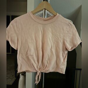 Topshop Light Pink Tie-Front Crop Top